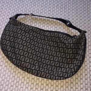 fendi classic F print half moon handbag